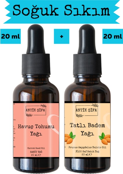 Havuç Tohumu Yağı ve Tatlı Badem Yağı 2 x 20 ml - %100 Soğuk Sıkım Saf
