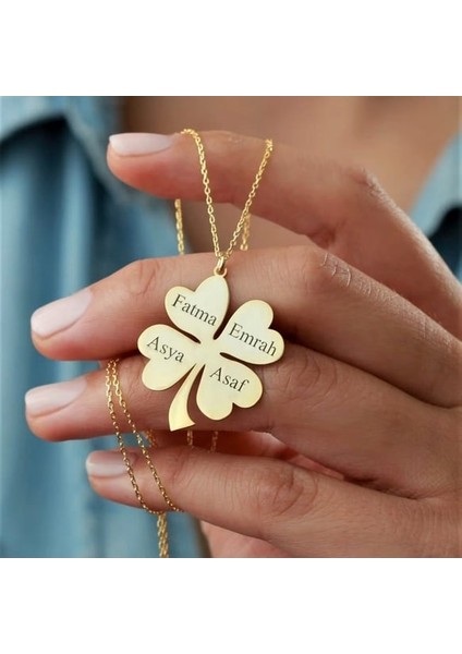 Isme Özel 4 Yapraklı Yonca Kolye – 4 Isim Yazılabilir Kişiye Özel Hediye fiyatları