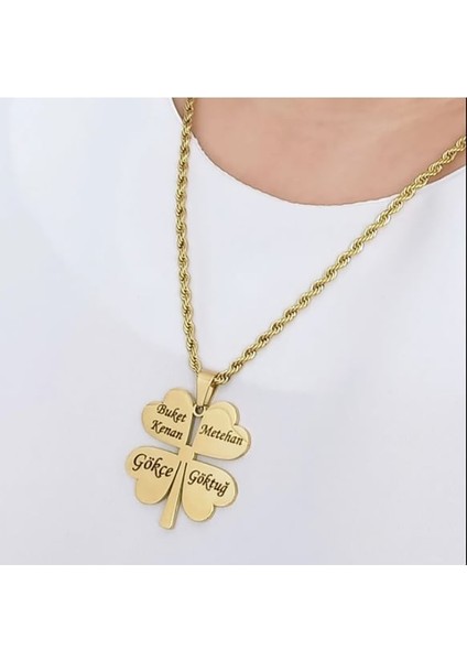 Isme Özel 4 Yapraklı Yonca Kolye – 4 Isim Yazılabilir Kişiye Özel Hediye modelleri