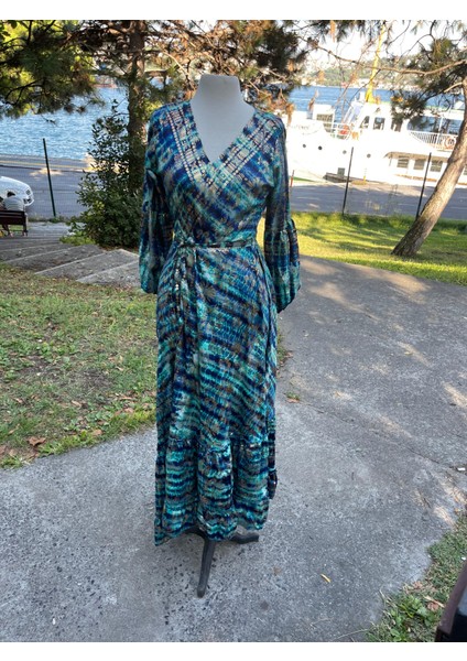 Ipek Anvelop Elbise – Altın Yaldızlı, Balon Kollu (36–44 Beden) modelleri