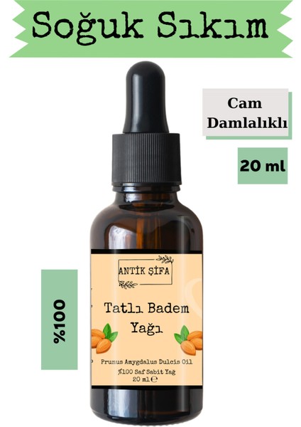 %100 Saf Tatlı Badem Yağı - 20 ml (Soğuk Sıkım) -Seyreltilmemiş, Doğal