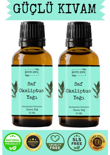 %100 Saf Okaliptus Uçucu Yağı - 2X20 ml (Seyreltilmemiş)