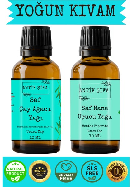 %100 Saf Çay Ağacı Uçucu Yağı ve Nane Uçucu Yağı - (10ML + 10ML)