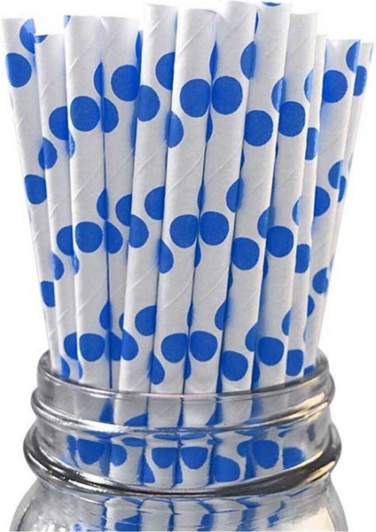 Lacivert Puantiyeli Karton Pipet 25'li, Renkli ve Şık, Güvenli ve Kullanışlı Tasarım