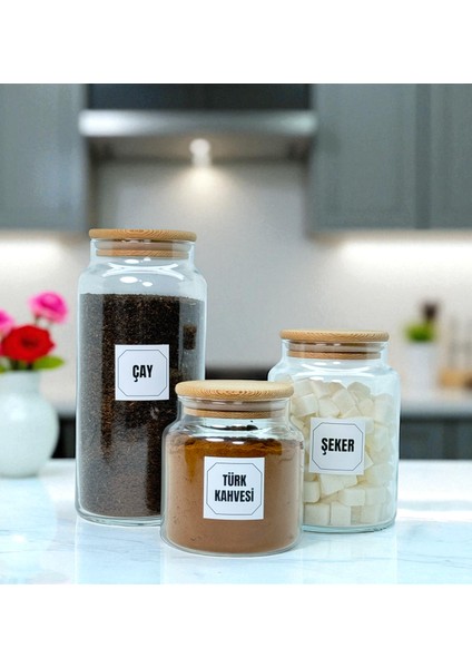 Ahşap Vakum Kapaklı Cam Çay Türk Kahvesi Şeker Saklama Kavanozu Seti Kahve Köşesi Etiket Hediyeli fiyatları
