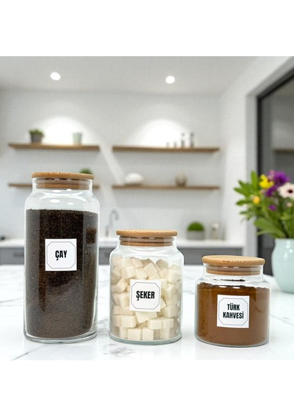 Ahşap Vakum Kapaklı Cam Çay Türk Kahvesi Şeker Saklama Kavanozu Seti Kahve Köşesi Etiket Hediyeli fırsatları