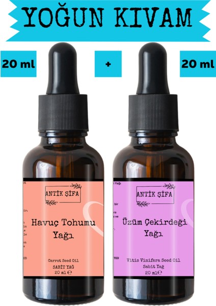 Havuç Tohumu Yağı ve Üzüm Çekirdeği Yağı 2 x 20 ml - %100 Soğuk Sıkım Saf