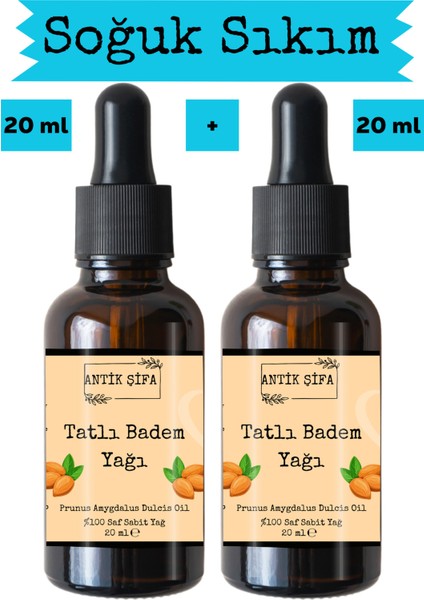 %100 Saf Tatlı Badem Yağı - 2x 20 ml (Soğuk Sıkım)