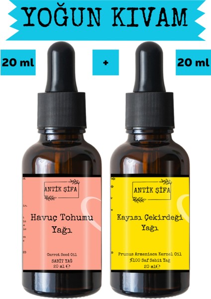 Havuç Tohumu Yağı ve Kayısı Çekirdeği Yağı 2 x 20 ml - %100 Soğuk Sıkım Saf