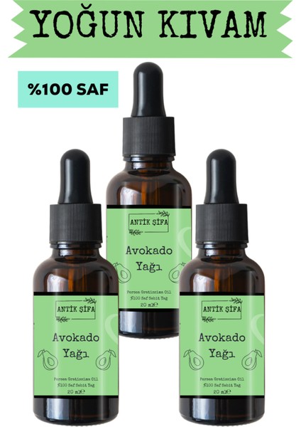 Avokado Yağı (3 x 20 Ml)- %100 Seyreltilmemiş, Doğal Avokado Taşıyıcı Yağ