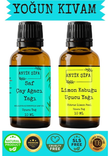 %100 Saf Çay Ağacı Uçucu Yağı ve Limon Uçucu Yağı - (10ML + 10ML)