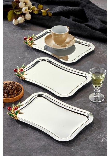 Kulp Desenli Krom Sunum Tepsisi, 25X15CM, 3'lü Set, Şık ve Kullanışlı Ürün indirimleri