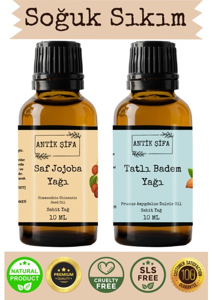 %100 Saf Jojoba Yağı ve Tatlı Badem Yağı - (10ML + 10ML)