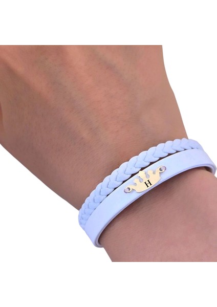 14 Ayar Altın Plakalı H Harfine Özel Hakiki Beyaz Derili Taç Motifli Hediye BILEKLIK-645HARF fırsatları