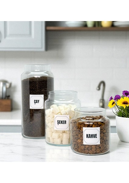 Ahşap Vakum Kapaklı Cam Çay Şeker Kahve Saklama Kavanozu Seti Kahve Köşesi Etiket Hediyeli