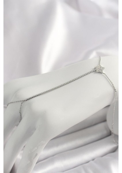 Pirinç Gümüş Renk Su Yolu Zirkon Taşlı Yıldız Model Kadın Şahmeran - PRT3500EB05356