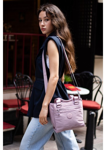 Çok Cepli Kadın Omuz Çantası Orta Boy Günlük HV4014 Açık Mor modelleri