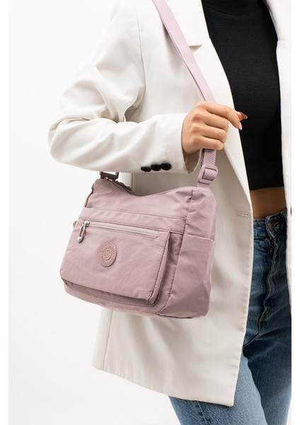 Çok Cepli Çapraz Askılı Kadın Omuz Çantası Orta Boy Günlük HV4008 Açık Mor