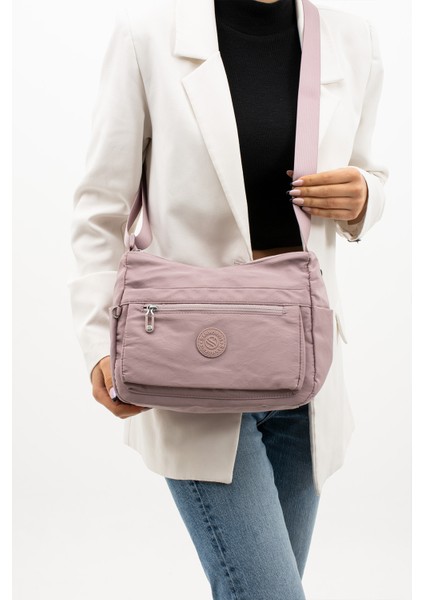 Çok Cepli Çapraz Askılı Kadın Omuz Çantası Orta Boy Günlük HV4008 Açık Mor fiyatları
