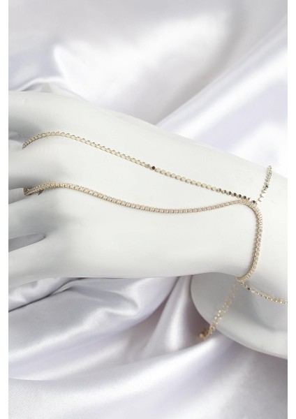 Pirinç Zirkon Taşlı Ezme Zincir Model Gold Renk Kadın Şahmeran - PRT3500EB07969