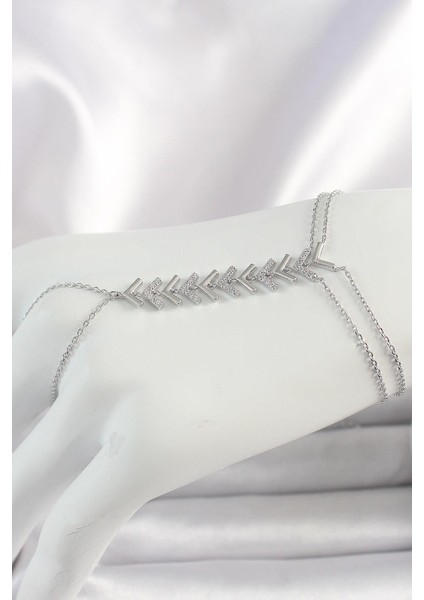 Pirinç Gümüş Renk Zirkon Taşlı V Model Kadın Şahmeran - PRT3500EB05364