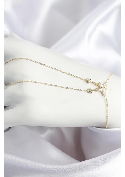 Pirinç Zirkon Taşlı Yıldız Model Gold Renk Şahmeran - PRT3500EB08610