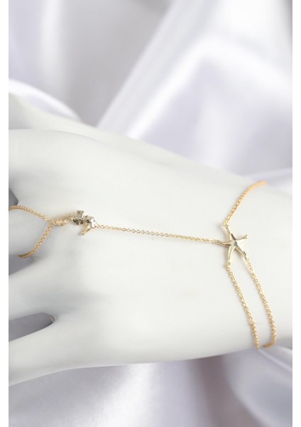 Pirinç Zirkon Taşlı Deniz Atı ve Yıldız Model Gold Renk Şahmeran - PRT3500EB08613