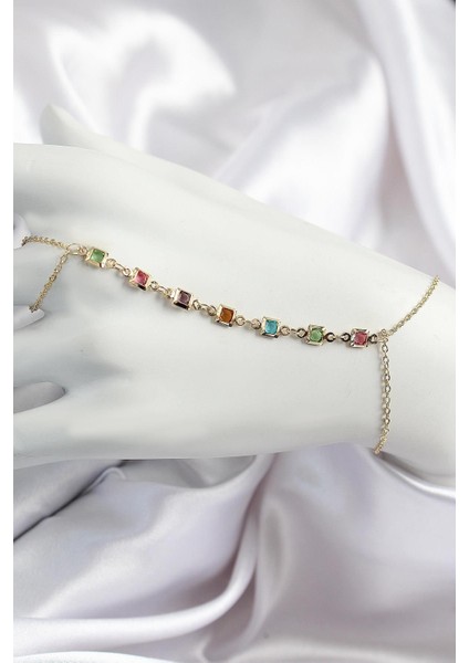 Pirinç Renkli Kare Zirkon Taşlı Y Model Gold Renk Kadın Şahmeran - PRT3500EB07722