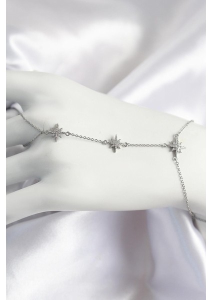 Pirinç Zirkon Taşlı Kutup Yıldızı Model Gümüş Renk Kadın Şahmeran - PRT3500EB07978