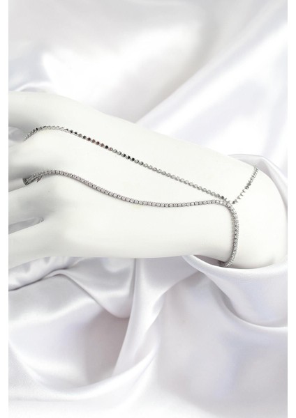 Pirinç Zirkon Taşlı Ezme Zincir Model Gümüş Renk Kadın Şahmeran - PRT3500EB07970