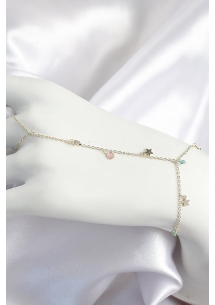 Pirinç Renkli Zirkon Taşlı Sallantılı Yıldızlı Model Gold Renk Kadın Şahmeran - PRT3500EB07987