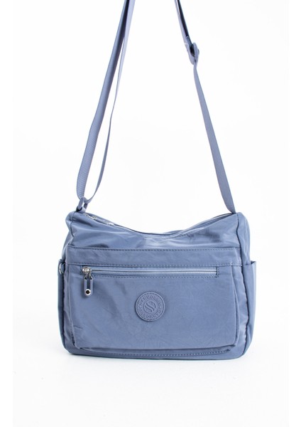 Çok Cepli Çapraz Askılı Kadın Omuz Çantası Orta Boy Günlük HV4008 Mavi