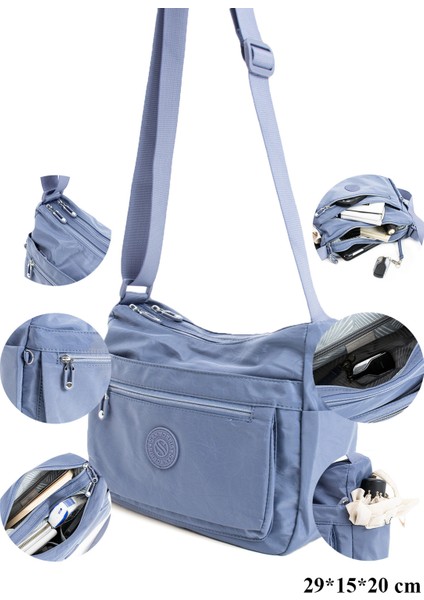 Çok Cepli Çapraz Askılı Kadın Omuz Çantası Orta Boy Günlük HV4008 Mavi fırsatları