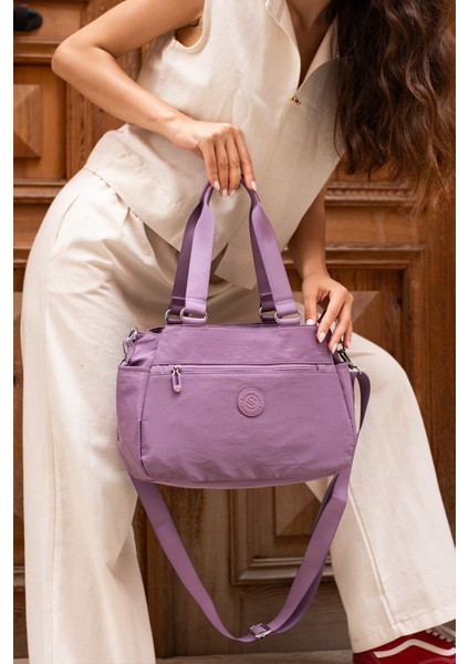 Çok Cepli Kadın Omuz Çantası Orta Boy Günlük HV4016 Açık Mor