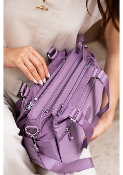 Çok Cepli Kadın Omuz Çantası Orta Boy Günlük HV4016 Açık Mor indirimleri