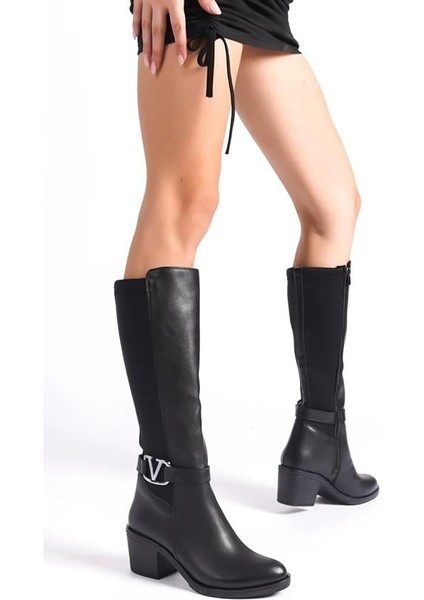 Kadın Siyah Tokalı Topuklu Dalgıç Çizme modelleri