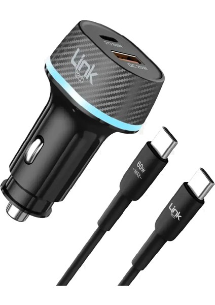 C434 55W Dual PD30W + QC25W Araç Şarj Aleti Type-C To Type-C Kablo Set