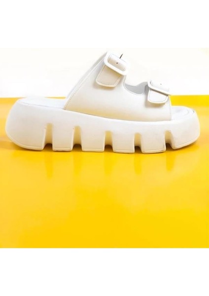 Kadın Beyaz Çift Bant Kalın Taban Ortopedik Sandalet Terlik fiyatları