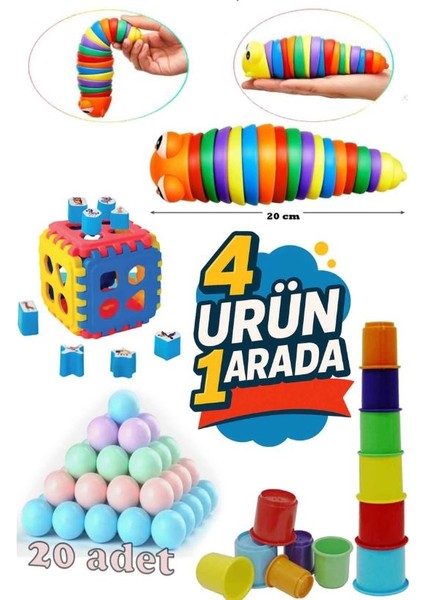 Tırtıl + Bultak 18 Parça +Sevimli Kule 6 + 20 Adet Havuz Topu Hediyemizdir Gelişim Seti 4 Lü