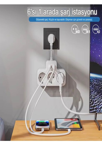 3680W 3’lü Priz Çoklayıcı | Alman Akım Korumalı Saf Bakır | 1xusb + 2xtype-C, 1050J, 3.4A fiyatları