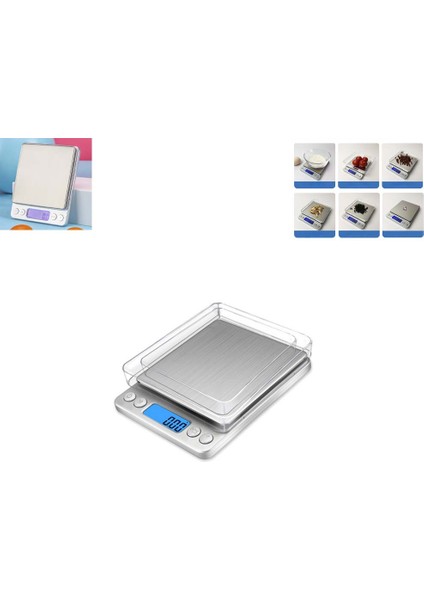2 Tepsili (Kapaklı) Küçük Dijital Hassas Tartı Sayma Modlu Laboratuvar Kuyumcu Vb. Terazisi LCD Elektronik Mutfak Tartısı (Max: 3 Kg)