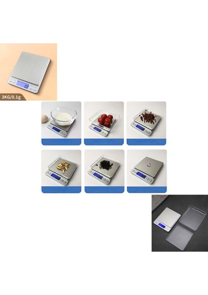2 Tepsili (Kapaklı) Küçük Dijital Hassas Tartı Sayma Modlu Laboratuvar Kuyumcu Vb. Terazisi LCD Elektronik Mutfak Tartısı (Max: 3 Kg)
