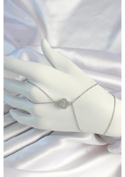 316L Çelik Zincirli Gümüş Renk Zirkon Taşlı Yonca Şahmeran - PRT3500EB06318