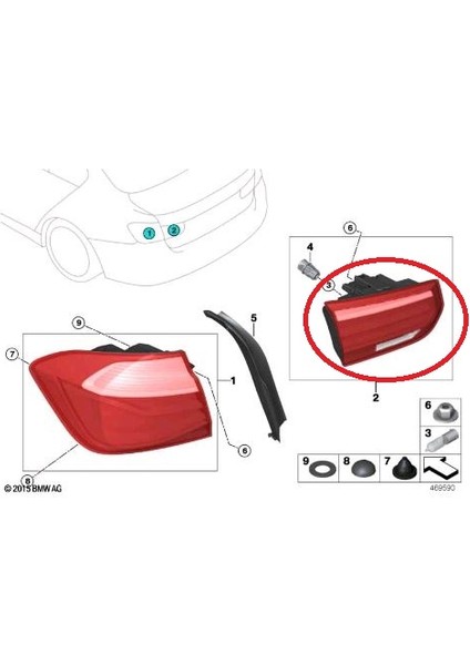 Bmw 3 Serisi F30 Lci Sol İç LED Stop Lambası 2015-2019 Arası 63217369119 fiyatları