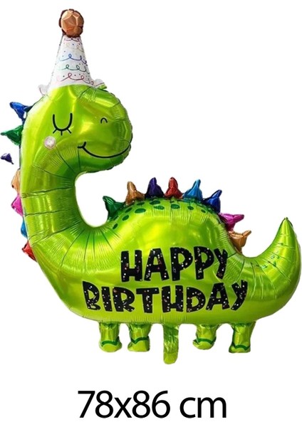 Şapkalı Yeşil Dinazor Balon Happy Birthday Yazılı Dinozor Folyo Balon fiyatları