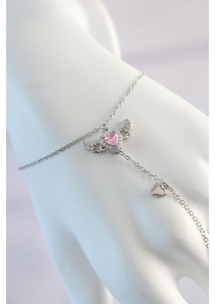 316L Çelik Gümüş Renk Pembe Zirkon Taşlı Kanatlı Kalp Model Şahmeran - PRT3500EB01354 fiyatları