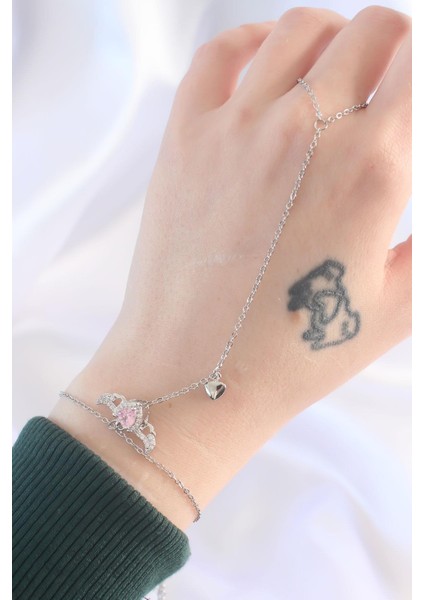 316L Çelik Gümüş Renk Pembe Zirkon Taşlı Kanatlı Kalp Model Şahmeran - PRT3500EB01354 modelleri