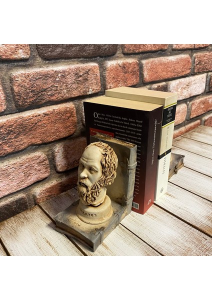 Socrates Büst Antik Kitap Tutucu
