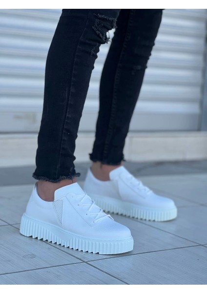 KB-X502 Kuback Beyaz Cilt Yüksek Beyaz Taban Bağcık Detaylı Lastikli Günlük Erkek Ayakkabı modelleri