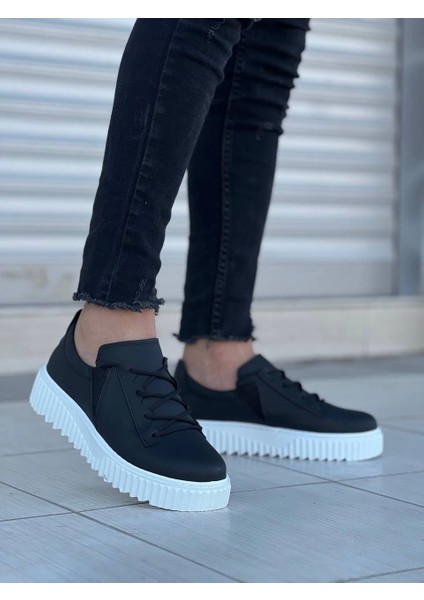 KB-X502 Kuback Siyah Cilt Yüksek Beyaz Taban Bağcık Detaylı Lastikli Günlük Erkek Ayakkabı modelleri